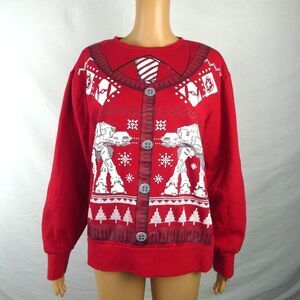 Star Wars Red Ugly Christmas Sweater At-At Walkers Tie Cardigan Sweatshirt Small